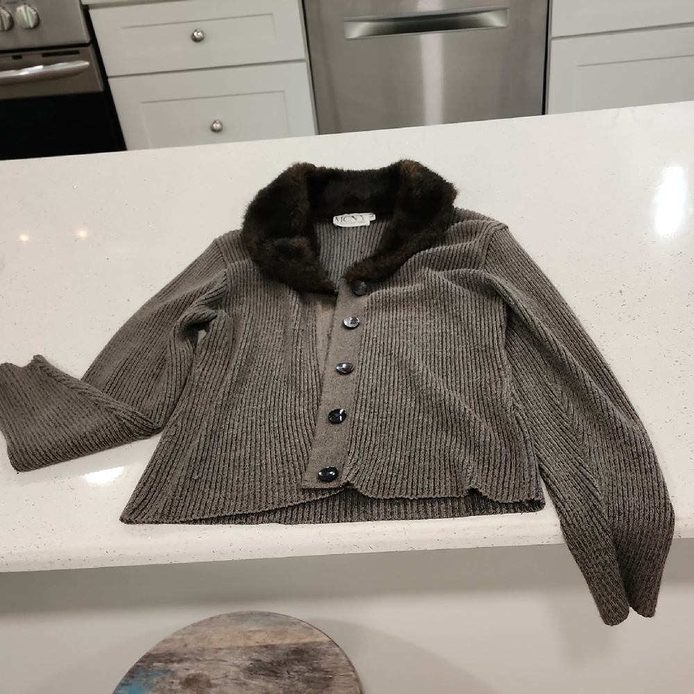 MCNY Brown Knit Jacket with Textured Design